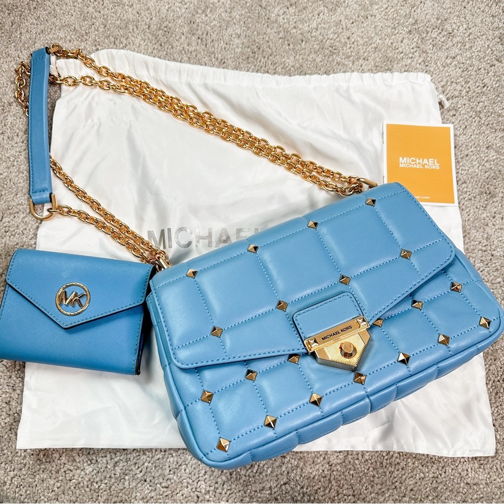 Michael Kors Boho Studded Large Bag Gold Tone with Wallet